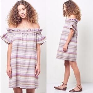 Corey Lynn Calter | Dion Yarn Dyed Off the Shoulder Stripe A-line Dress Pockets